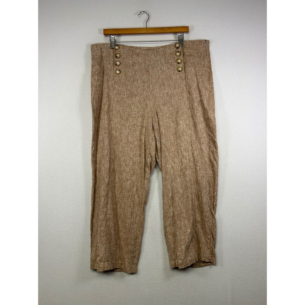 Coastal Nautical For Cynthia Women XL Linen Blend Sailor High Rise Crop Pants